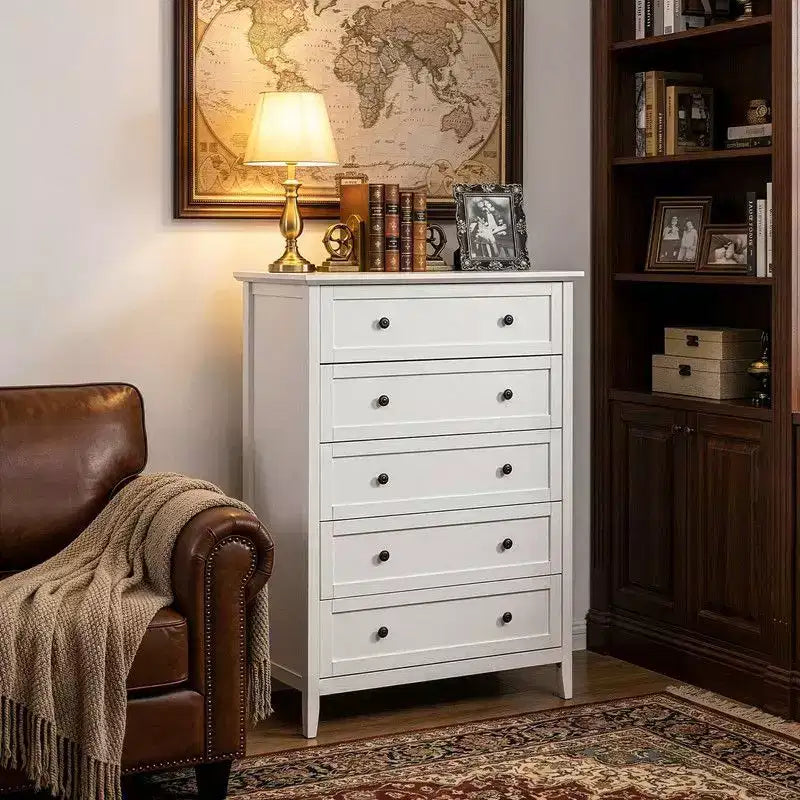 Commode 5 tiroirs Karl Home à double poignée et à construction de cadre de 31,5 pouces