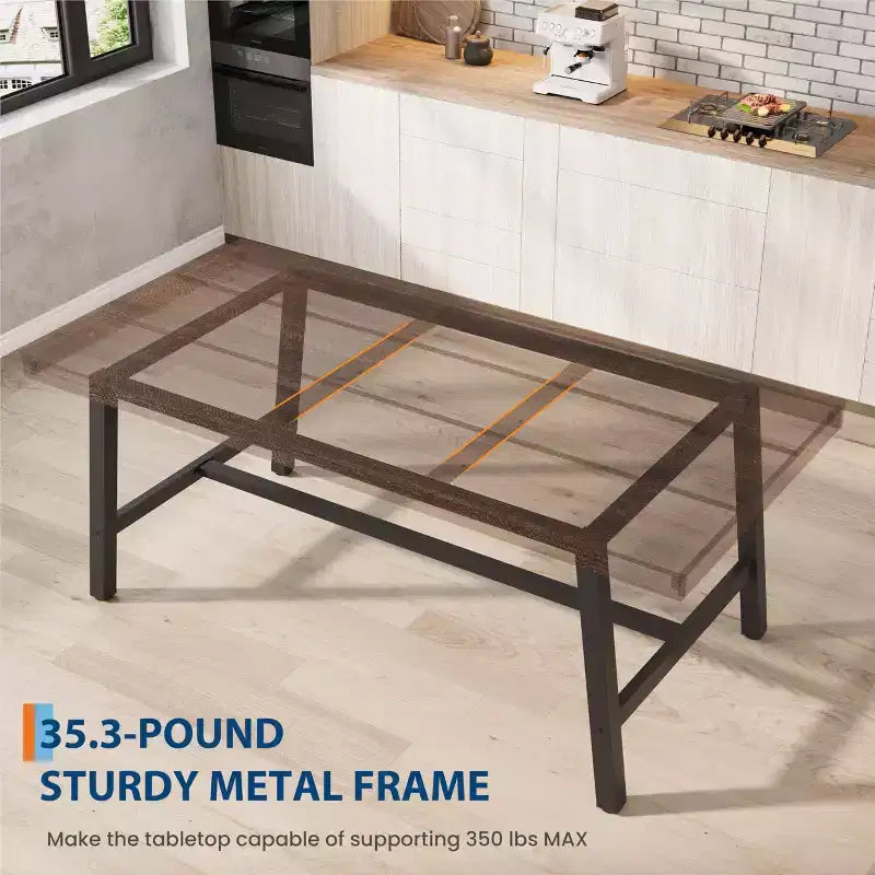 Table de salle à manger de 180 cm pour 6-8 personnes, grande table rectangulaire industrielle avec plateau en bois et pieds en métal pour cuisine et salle à manger, grise