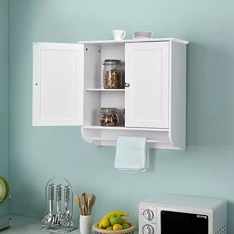 Armoire de salle de bain murale Costway avec barre porte-serviettes marron/gris