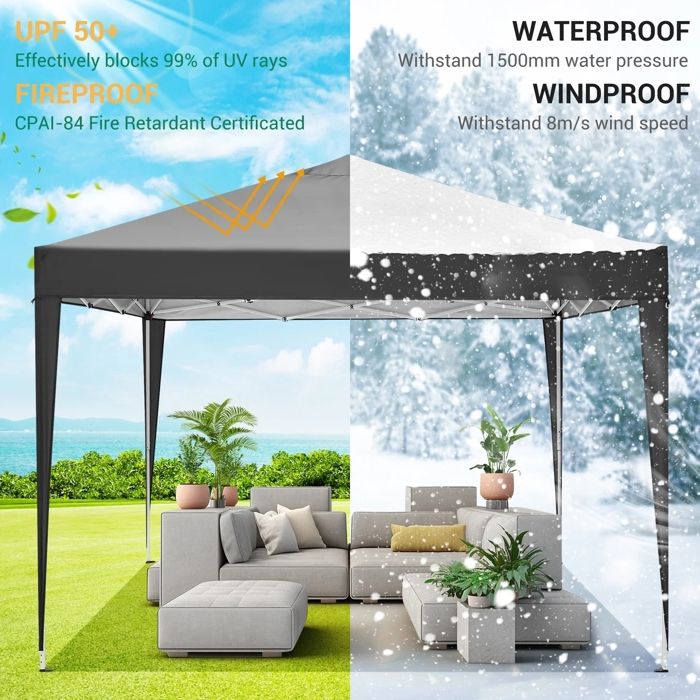 Tonnelle de Jardin Pliante 3x3m, Tente de Réception étanche et Protection UV, Chapiteau/Pavillon 3 Hauteur réglable-Noir