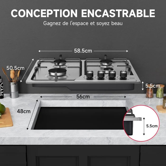 Plaque de cuisson gaz IsEasy MGBS-314A 4 feux Inox