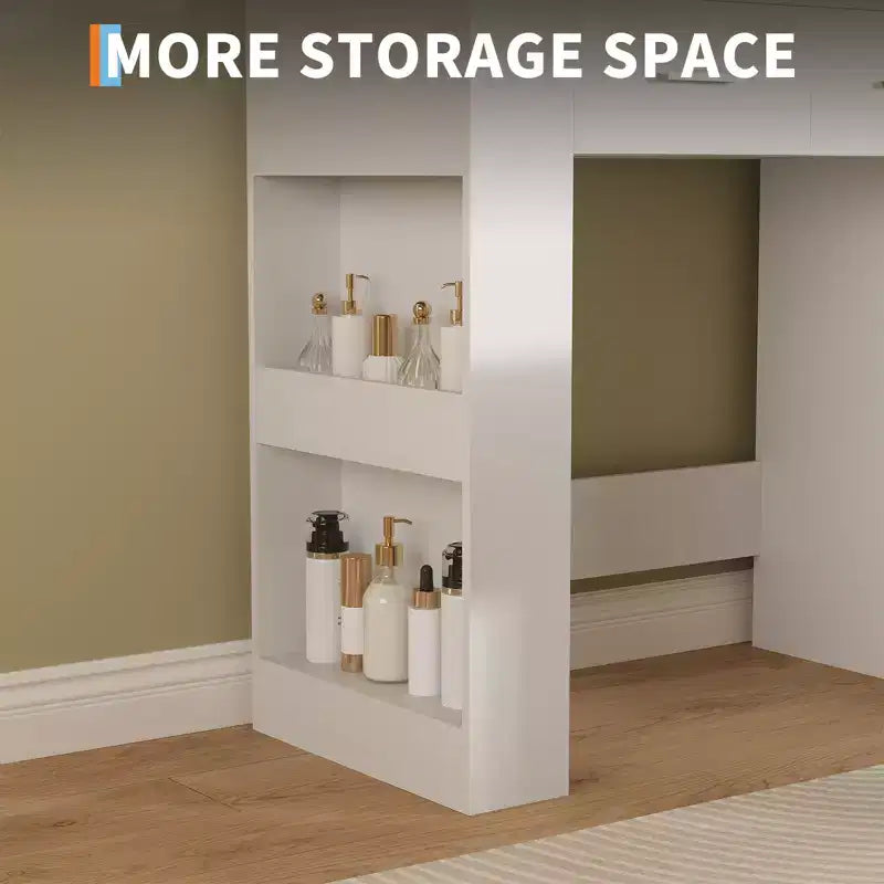 Miroir 10 ampoules | Prises intégrées Grande coiffeuse de 104 cm avec miroir et 3 modes d'éclairage - Table de maquillage avec tabouret et 5 tiroirs pour chambre à coucher