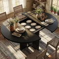 Table à manger ronde extensible 47-63 pour 4-8 personnes, table de cuisine extensible en bois de style ferme avec cadre métallique, ovale peu encombrante pour appartement, gris rétro