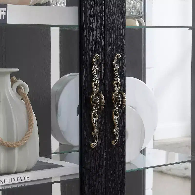 Vitrine en verre éclairée avec étagères réglables - Vitrine élégante à 2 portes et tiroir intégré, ampoule incluse