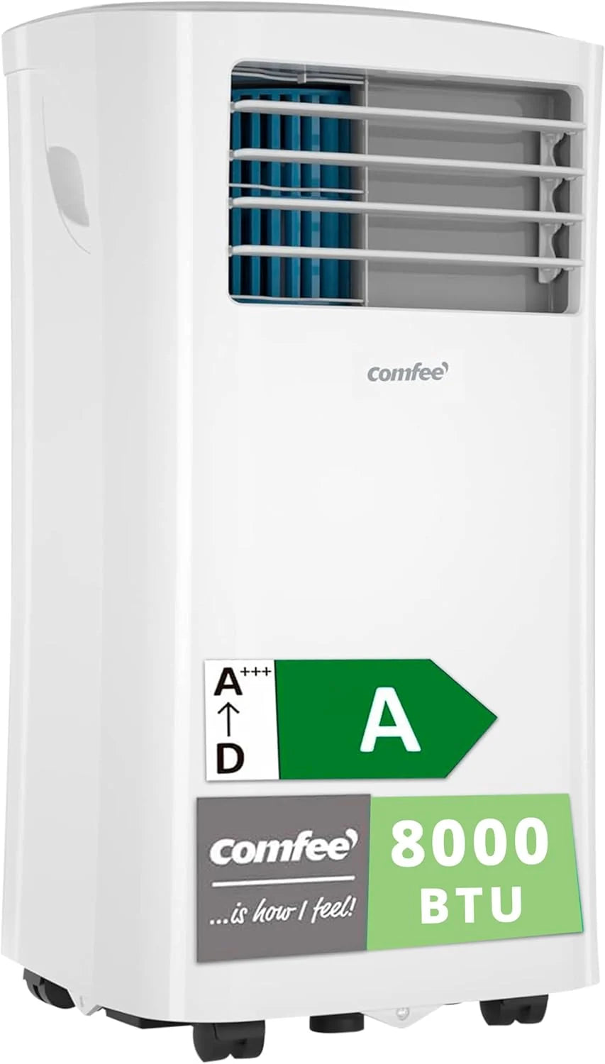 COMFEE Climatiseur mobile 8000 BTU / 2000 frigories – Sans unité extérieure – Silencieux et basse consommation avec kit fenêtre | 3-en-1 : refroidit, ventile et déshumidifie