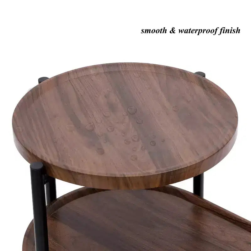 Petite table basse à 2 niveaux Noyer Marron, Étagère de rangement en bois Cadre en métal Table d'appoint pour canapé de salon