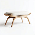 Banc en bois courbé avec assise rembourrée blanche
