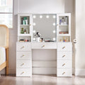 Coiffeuse en verre 47 pouces avec miroir, éclairage, rangement et prise (Blanc)