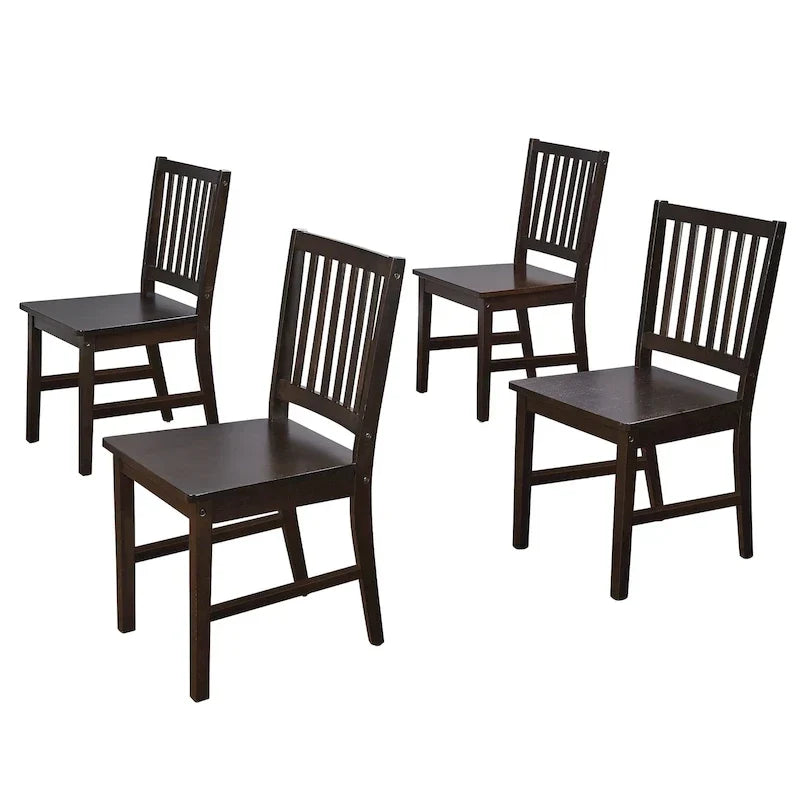 Lot de 4 chaises de salle à manger à dossier à lattes en bois massif, cadre robuste, design classique, montage facile
