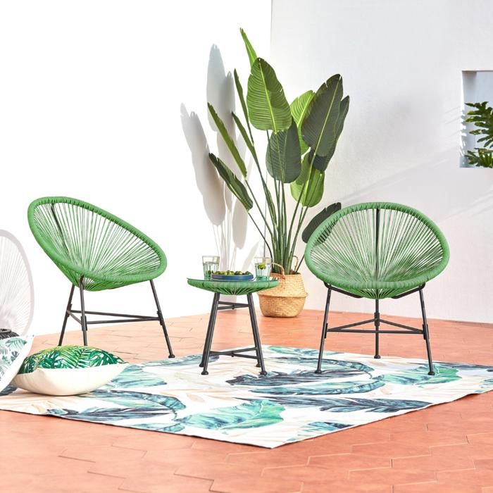 ACAPULCO - Ensemble de 2 fauteuils et table basse vert