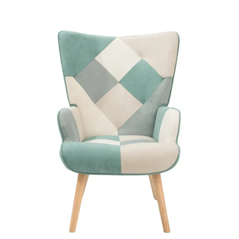 Fauteuil d'appoint avec pouf, ensemble fauteuil et pouf de salon, fauteuil d'appoint confortable pour chambre à coucher, surface en tissu à épissures créatives