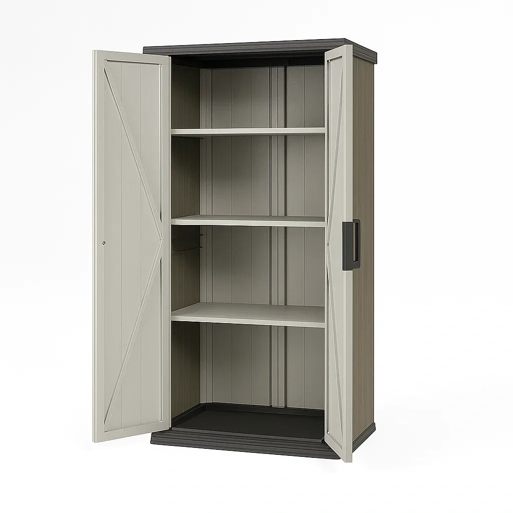 Armoire de rangement en résine avec étagères gris et noir(Gris/Noir)