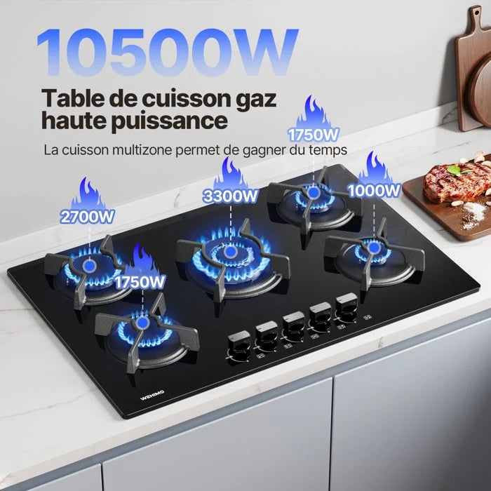 Plaque gaz WEHIMO 2 feux encastrable verre trempé