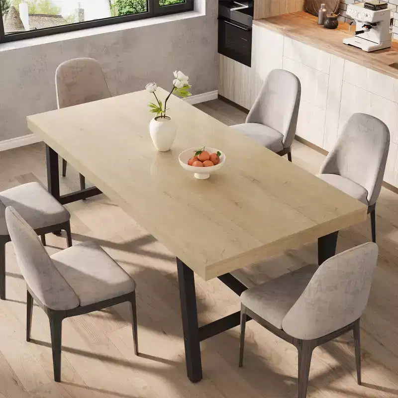 Table de salle à manger de 180 cm pour 6-8 personnes, grande table rectangulaire industrielle avec plateau en bois et pieds en métal pour cuisine et salle à manger, grise