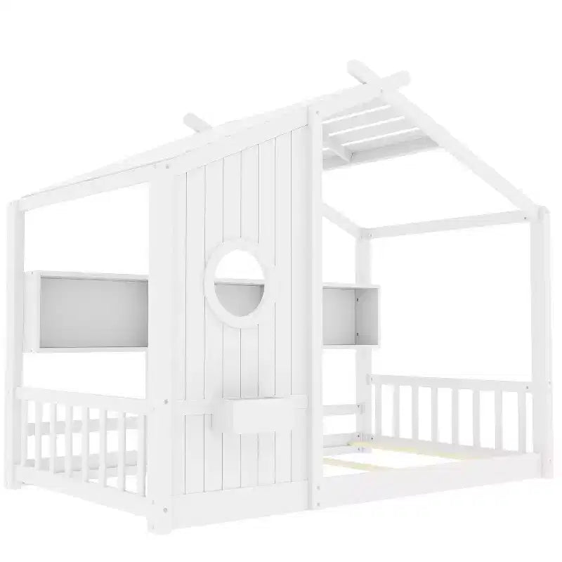 Lit cabane cabane Montessori pour enfant avec étagère de rangement - ModernLuxe