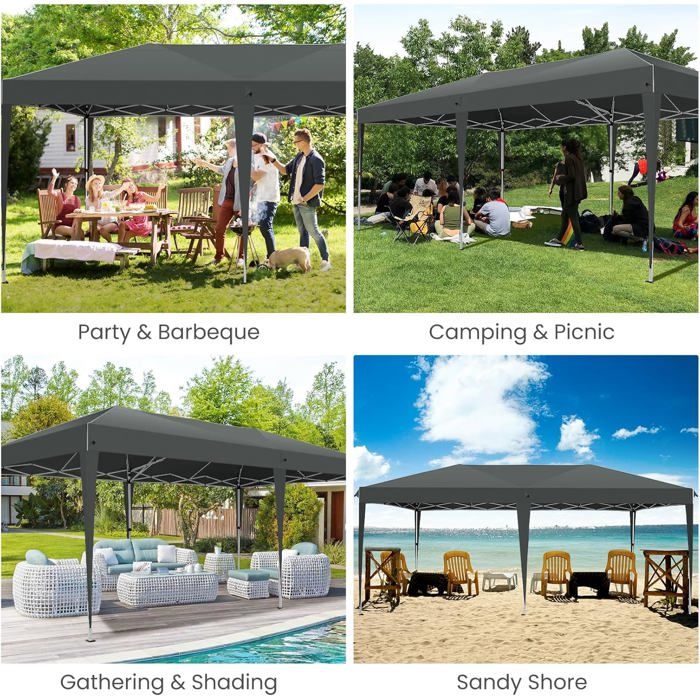 Barnum Pliant 3x6, Imperméable Tonnelle de Jardin Exterieur avec 6 Parois LatéRales, Gris