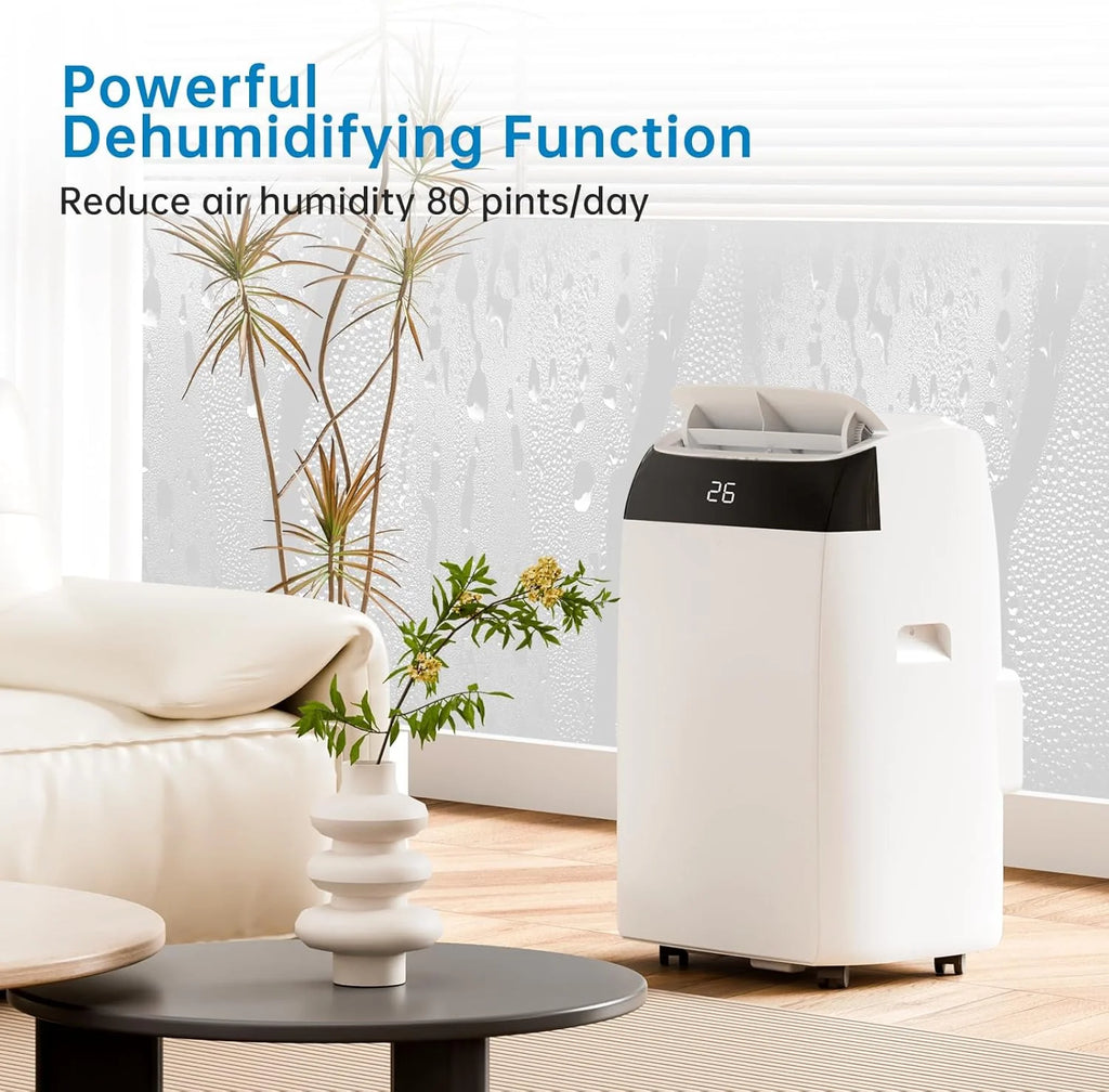 Climatiseur Mobile 12000 BTU 3-En-1 Refroidissement, Ventilateur & Déshumidificateur 45L/Jour, Silencieux