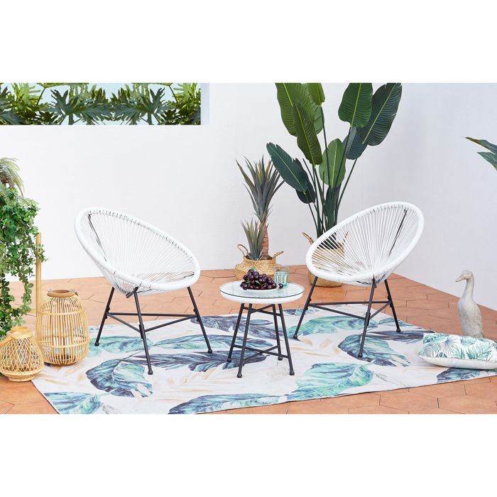 ACAPULCO - Ensemble de 2 fauteuils et table basse beige