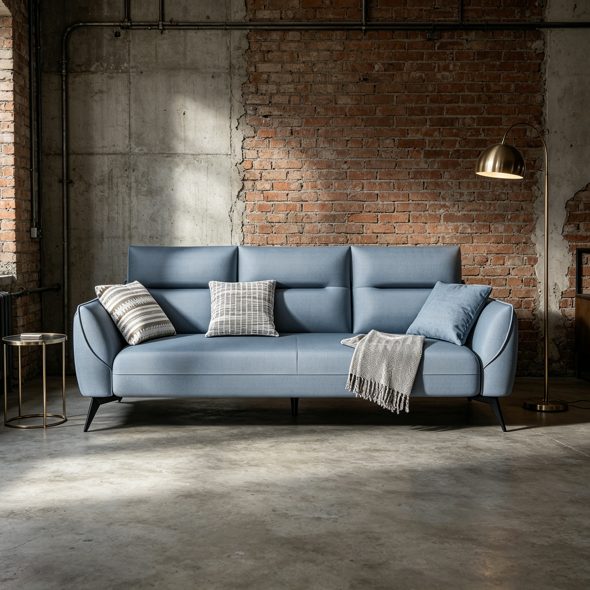 Modern 3-Seater Fabric Sofa – Blue