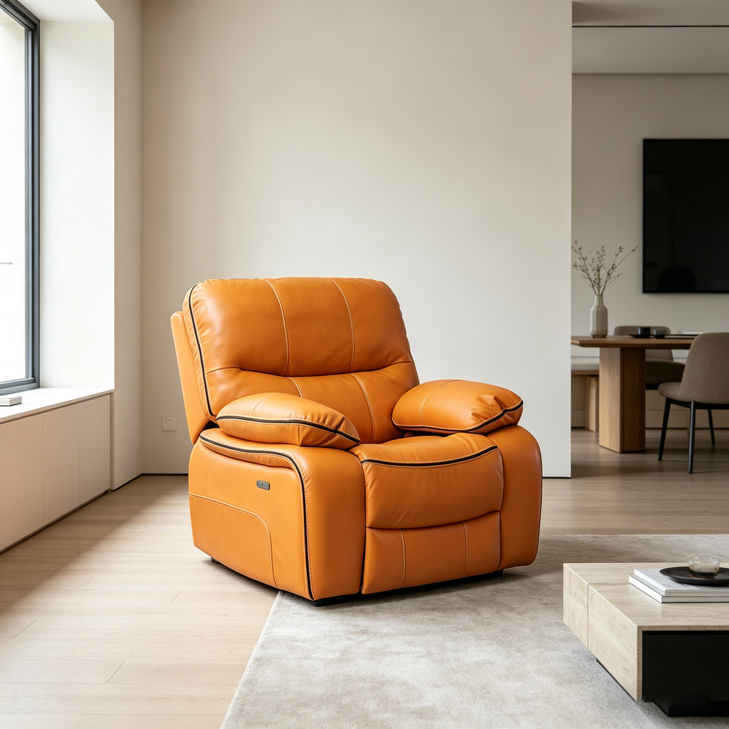 Grain Leather Recliner – Yellow