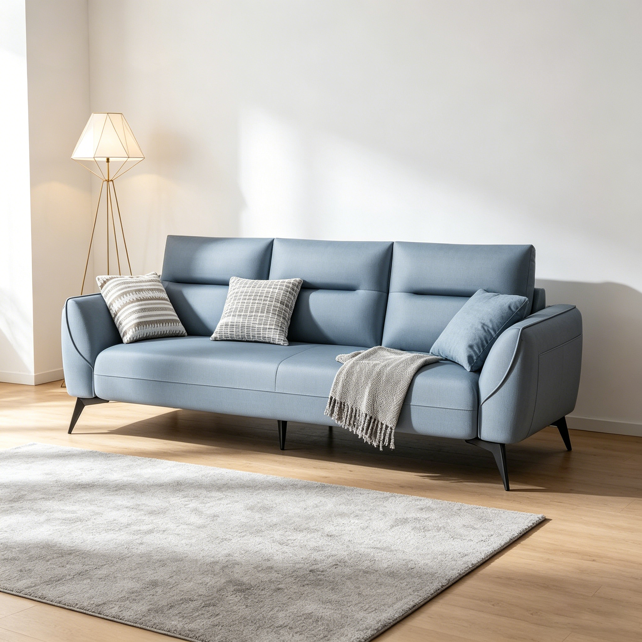 Modern 3-Seater Fabric Sofa – Blue