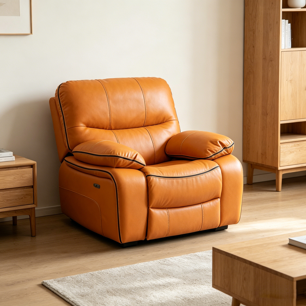Grain Leather Recliner – Yellow