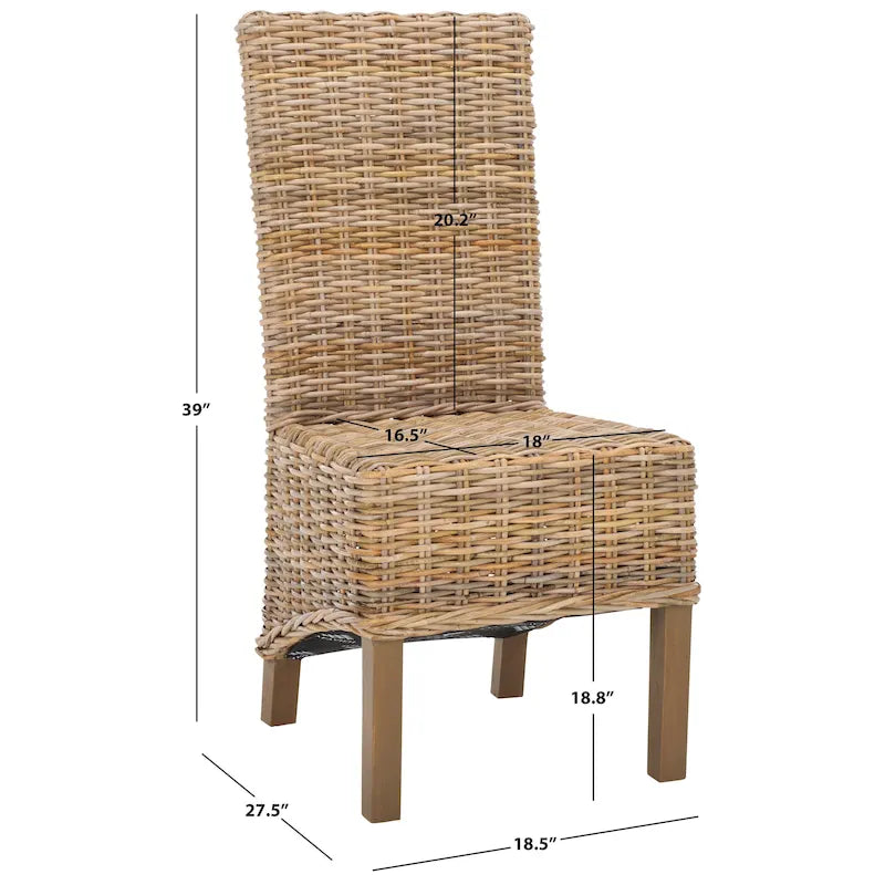 Lot de 2 chaises de salle à manger en osier naturel L 48 cm x P 56 cm x H 104 cm, style bohème côtier