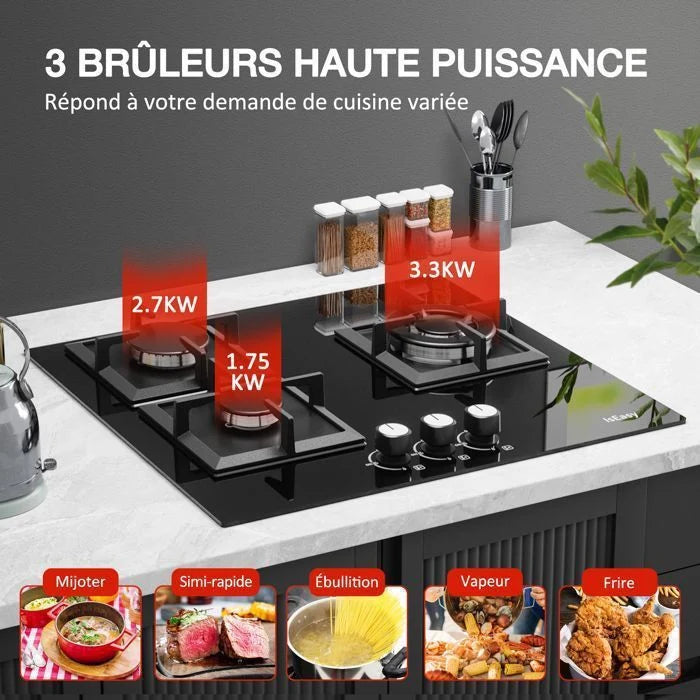 Plaque gaz ISEASY 3 feux encastrable 60x52 cm