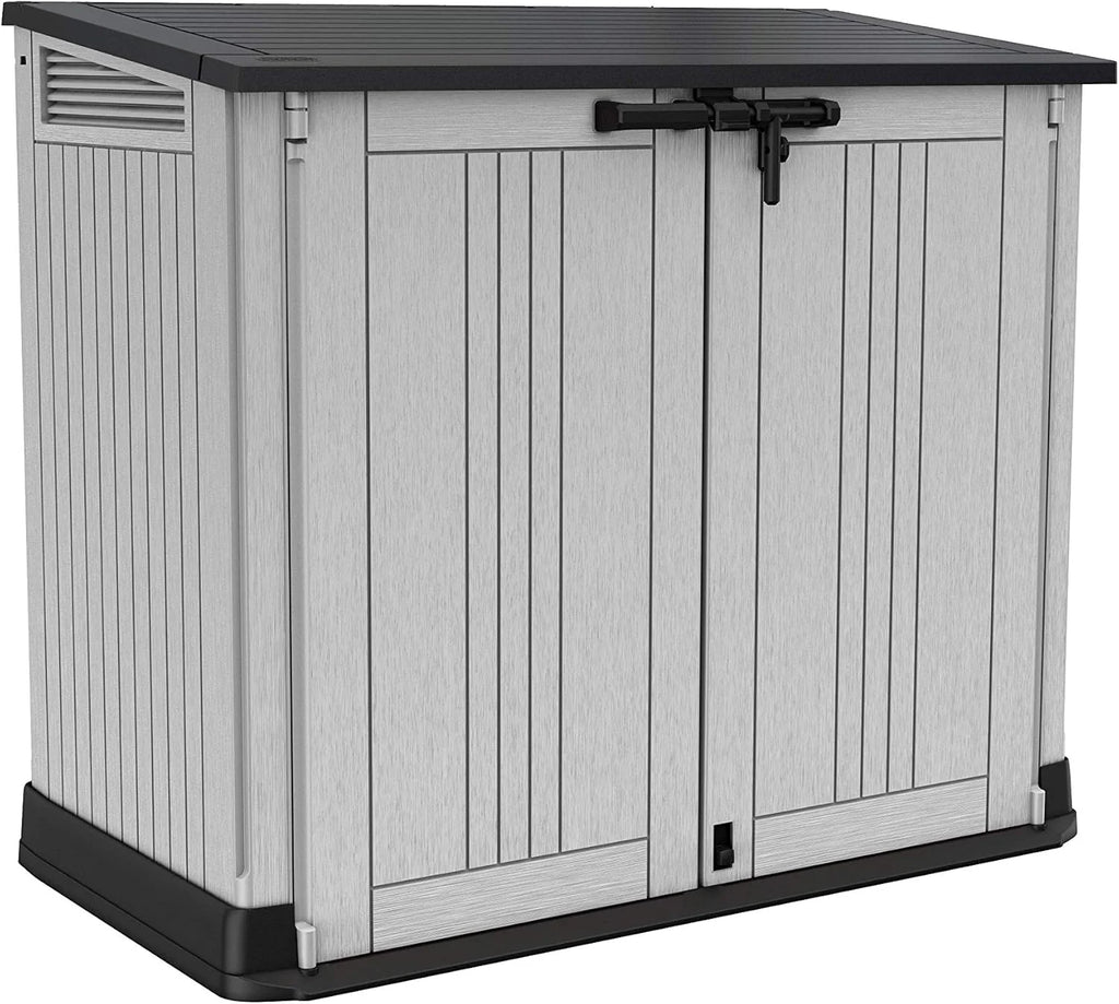 Keter 249317 Store it Out Nova Abri de jardin extérieur 132 x 71,5 x 113,5 cm, gris clair avec couvercle gris foncé