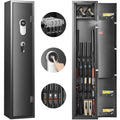 VEVOR Armoire à 5 Fusils 4 Pistolets en Acier Coffre-Fort pour Armes à Feu 2 Façons de Verrouillage Empreinte Digitale et Clé Anti-Effraction Alarme Antivol et Mode Silencieux Domicile 28x30x138 cm(Noir)