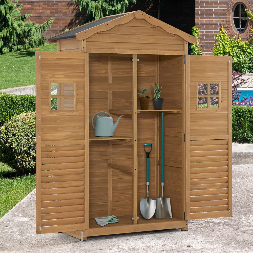 M MCombo Armoire de jardin en bois résistante aux intempéries, armoire à outils extérieure 57 × 109 × 180 cm, modèle 1152, naturel