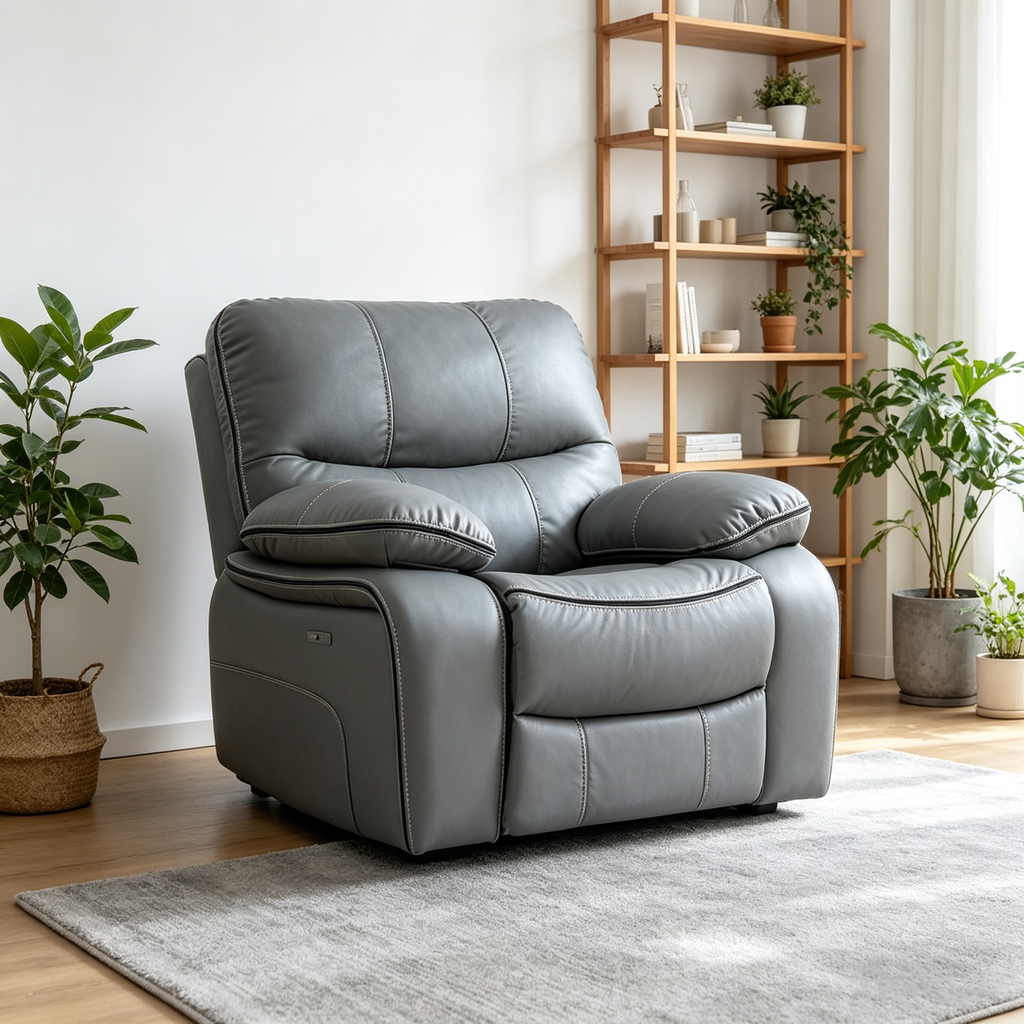 Grain Leather Recliner – Gray