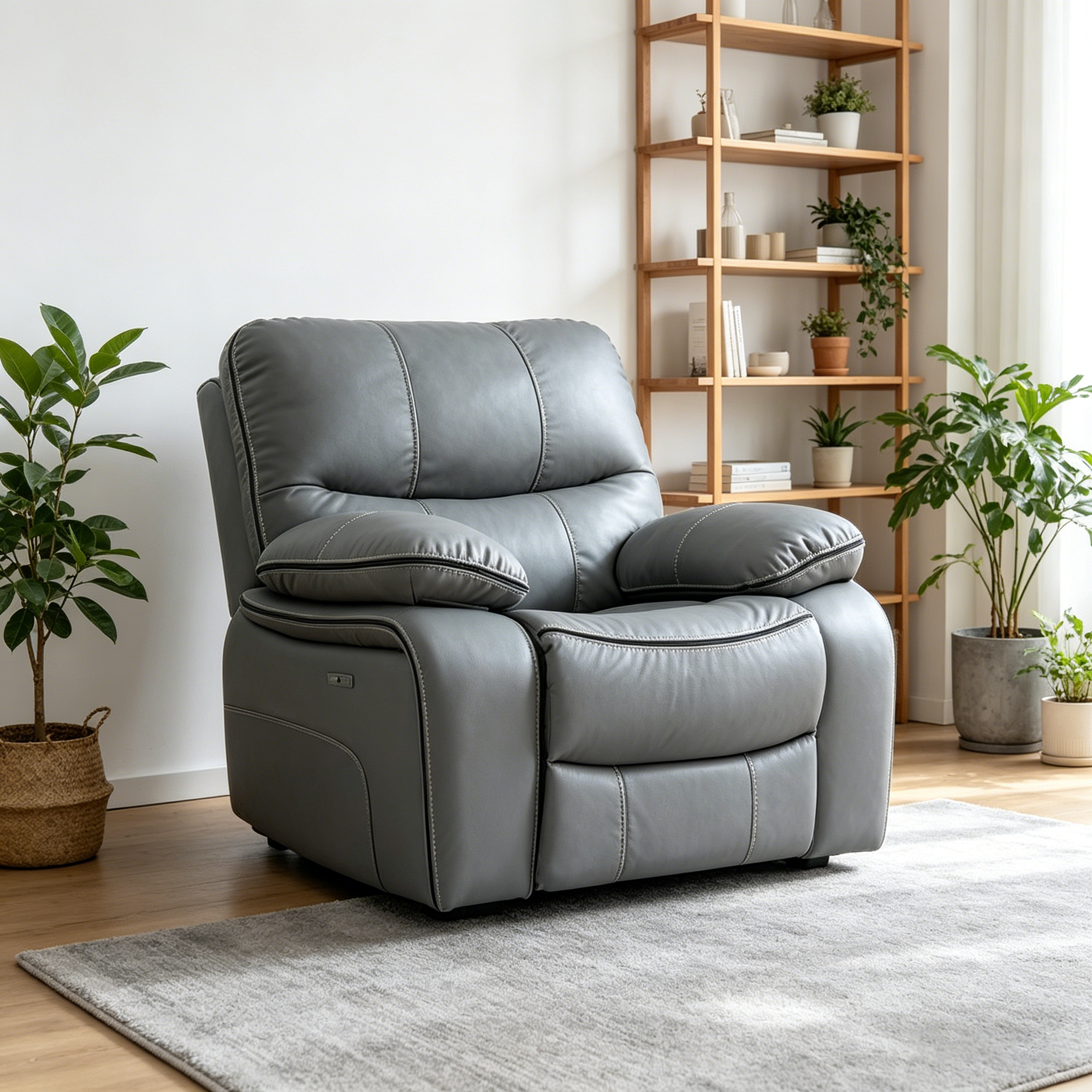 Grain Leather Recliner – Gray