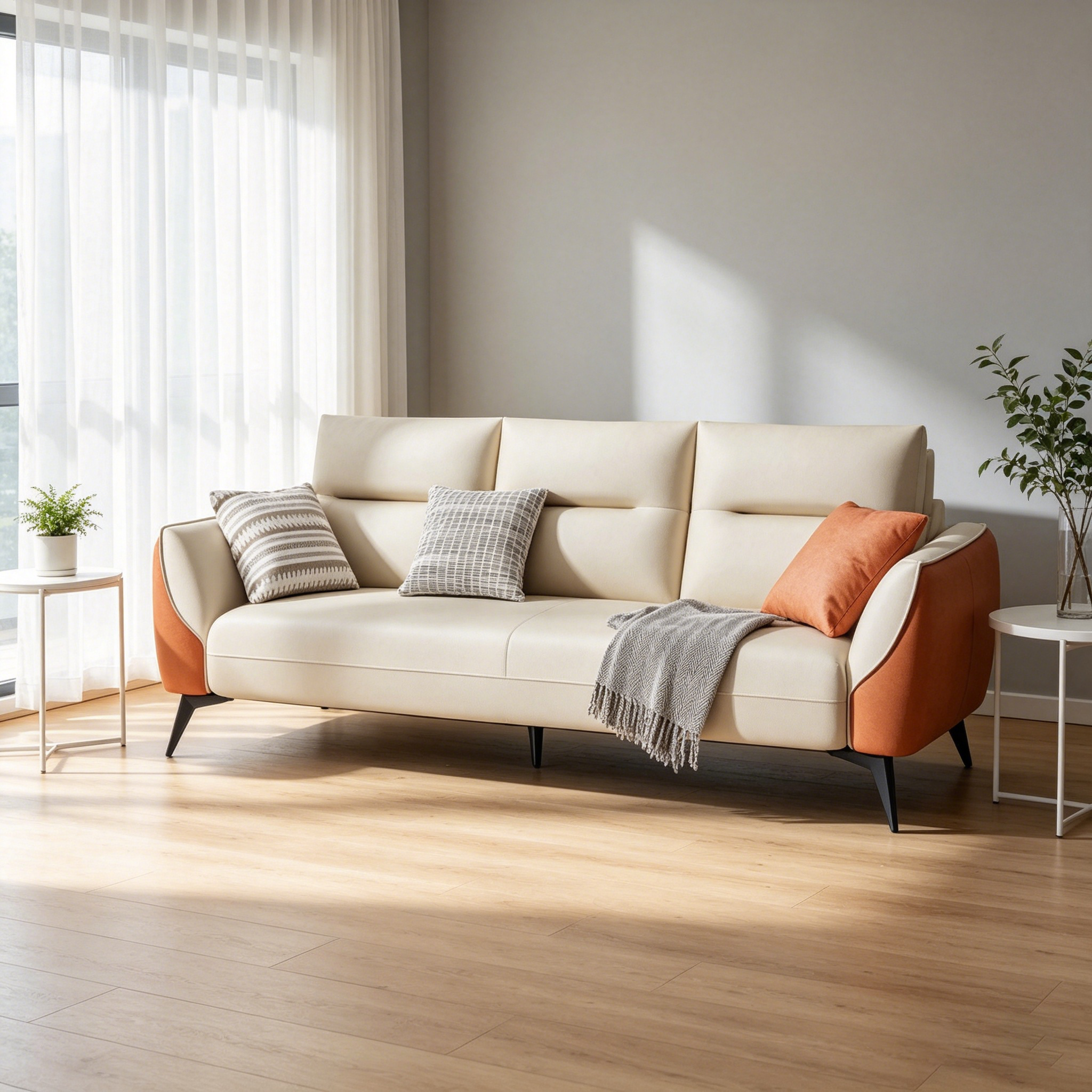 Modern 3-Seater Fabric Sofa – White