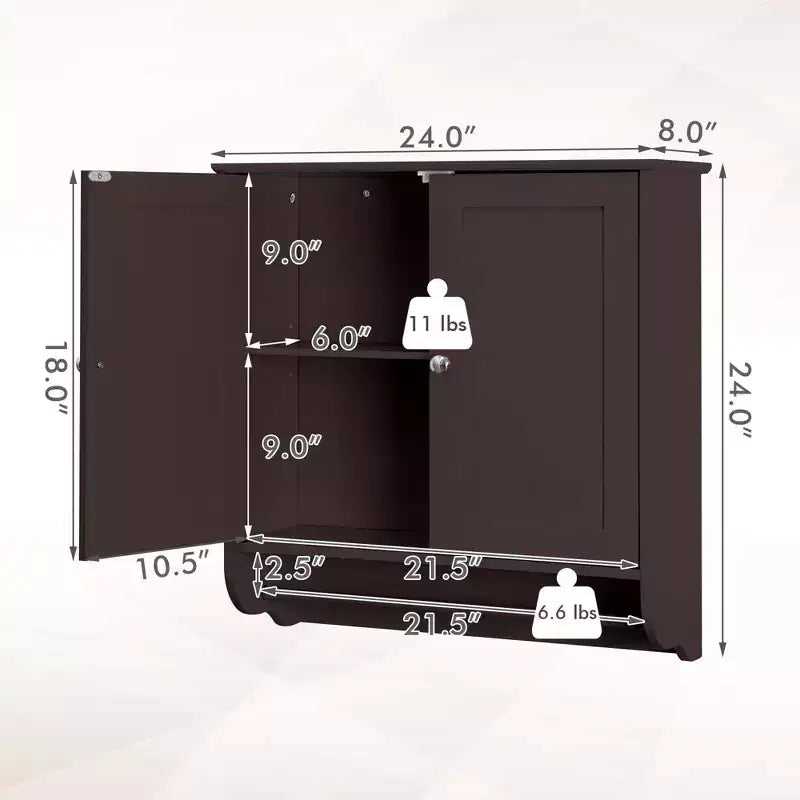 Armoire de salle de bain murale Costway avec barre porte-serviettes marron/gris