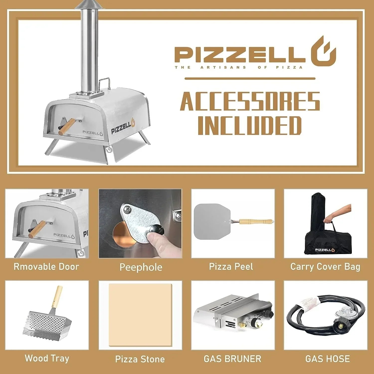 Four à Pizza Extérieur Multi-Combustibles avec Brûleur à Gaz et Boîte à Bois - 12 pouces