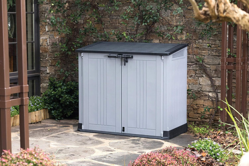 Keter 249317 Store it Out Nova Abri de jardin extérieur 132 x 71,5 x 113,5 cm, gris clair avec couvercle gris foncé