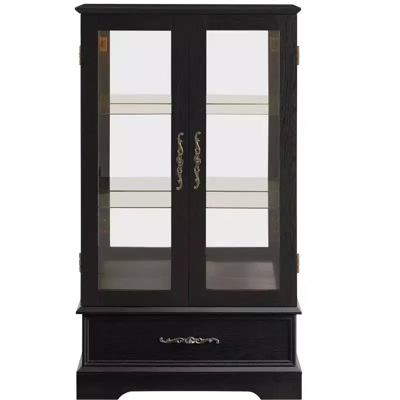 Vitrine en verre éclairée avec étagères réglables - Vitrine élégante à 2 portes et tiroir intégré, ampoule incluse