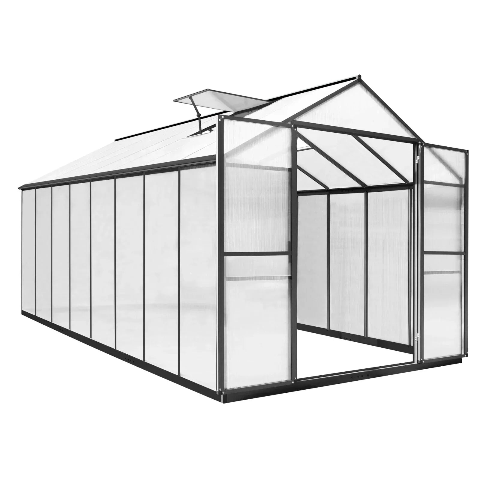 Serre de jardin aluminium VEIKOUS avec évent de toit réglable et porte verrouillable Grise