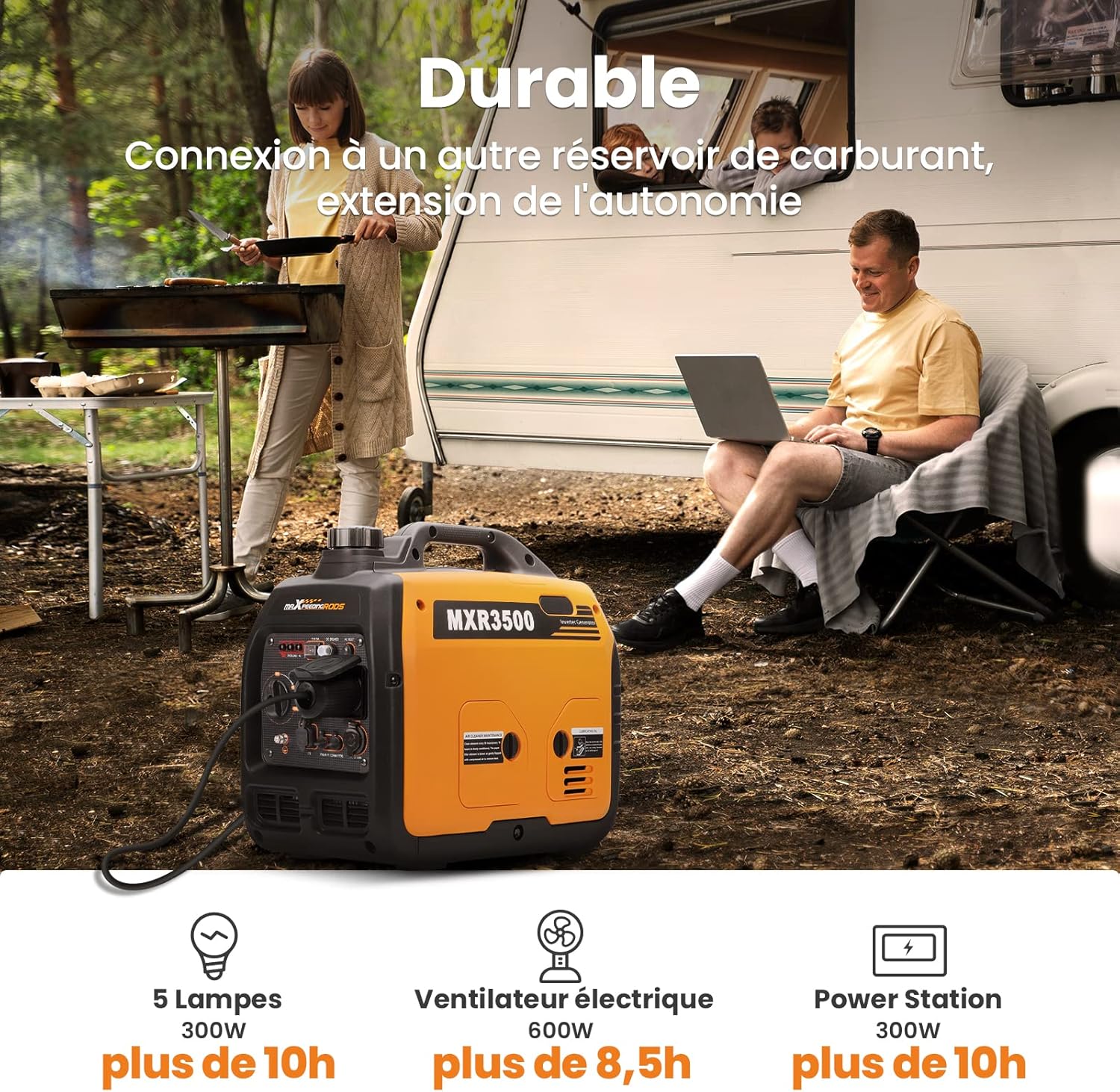 maXpeedingrods 3300W Groupe Electrogene Silencieux Inverter Essence avec Prises USB et 230V Générateur Electrique 4 Temps Generator Léger Secours pour les Caravanes, Garage, Jardin, Camping