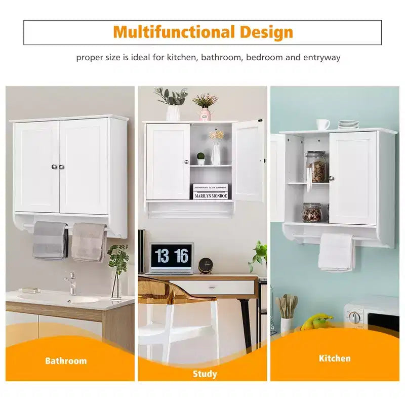 Armoire de salle de bain murale Costway avec barre porte-serviettes marron/gris