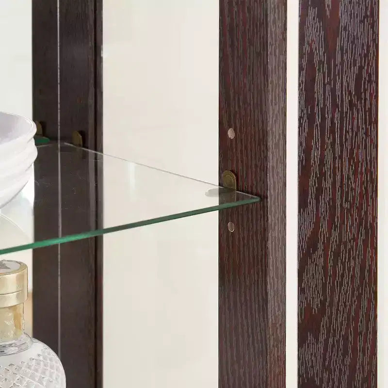 Vitrine en verre éclairée avec étagères réglables - Vitrine élégante à 2 portes et tiroir intégré, ampoule incluse