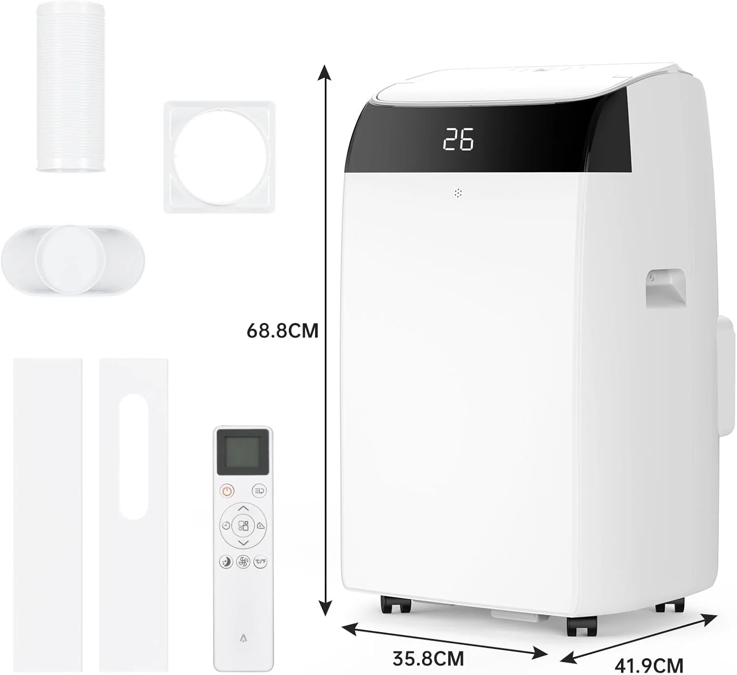 Climatiseur Mobile 12000 BTU 3-En-1 Refroidissement, Ventilateur & Déshumidificateur 45L/Jour, Silencieux