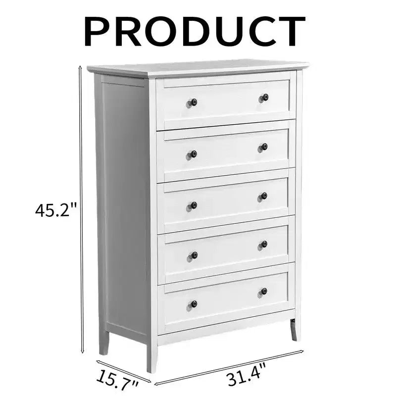 Commode 5 tiroirs Karl Home à double poignée et à construction de cadre de 31,5 pouces