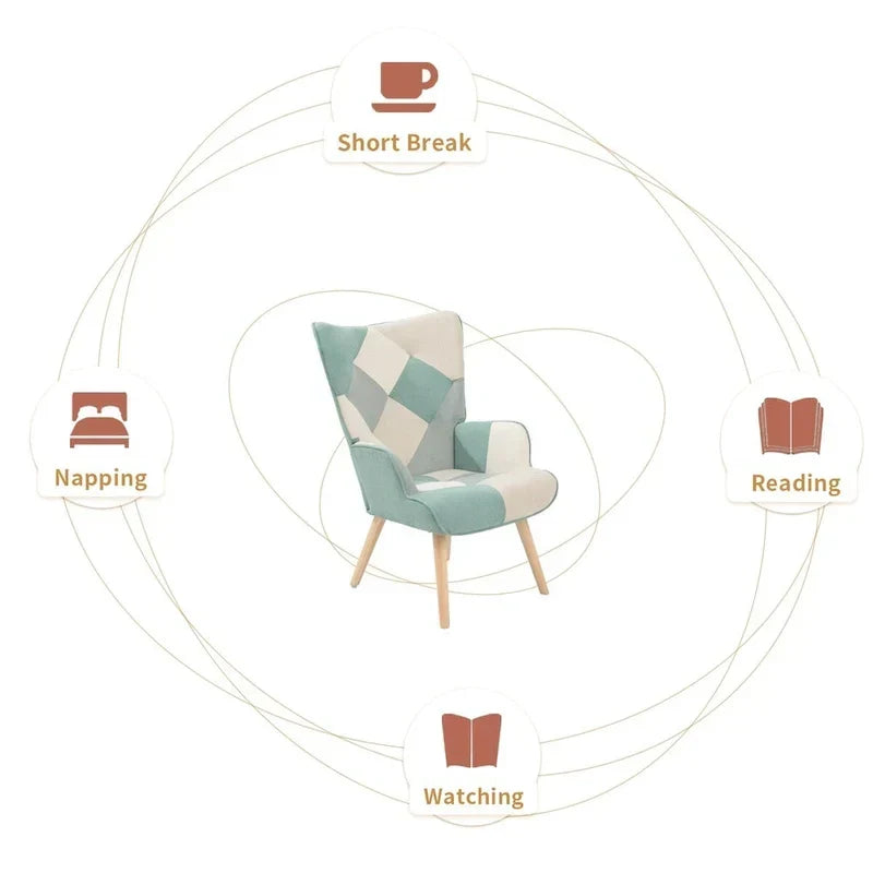 Fauteuil d'appoint avec pouf, ensemble fauteuil et pouf de salon, fauteuil d'appoint confortable pour chambre à coucher, surface en tissu à épissures créatives