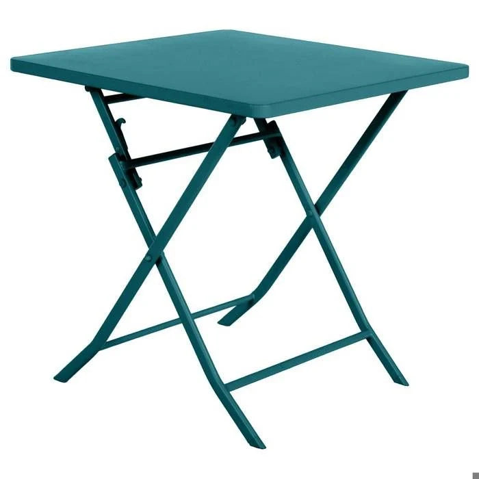 Table de jardin pliante carrée "Greensboro" pétrole 2 places en acier traité époxy - Hespéride