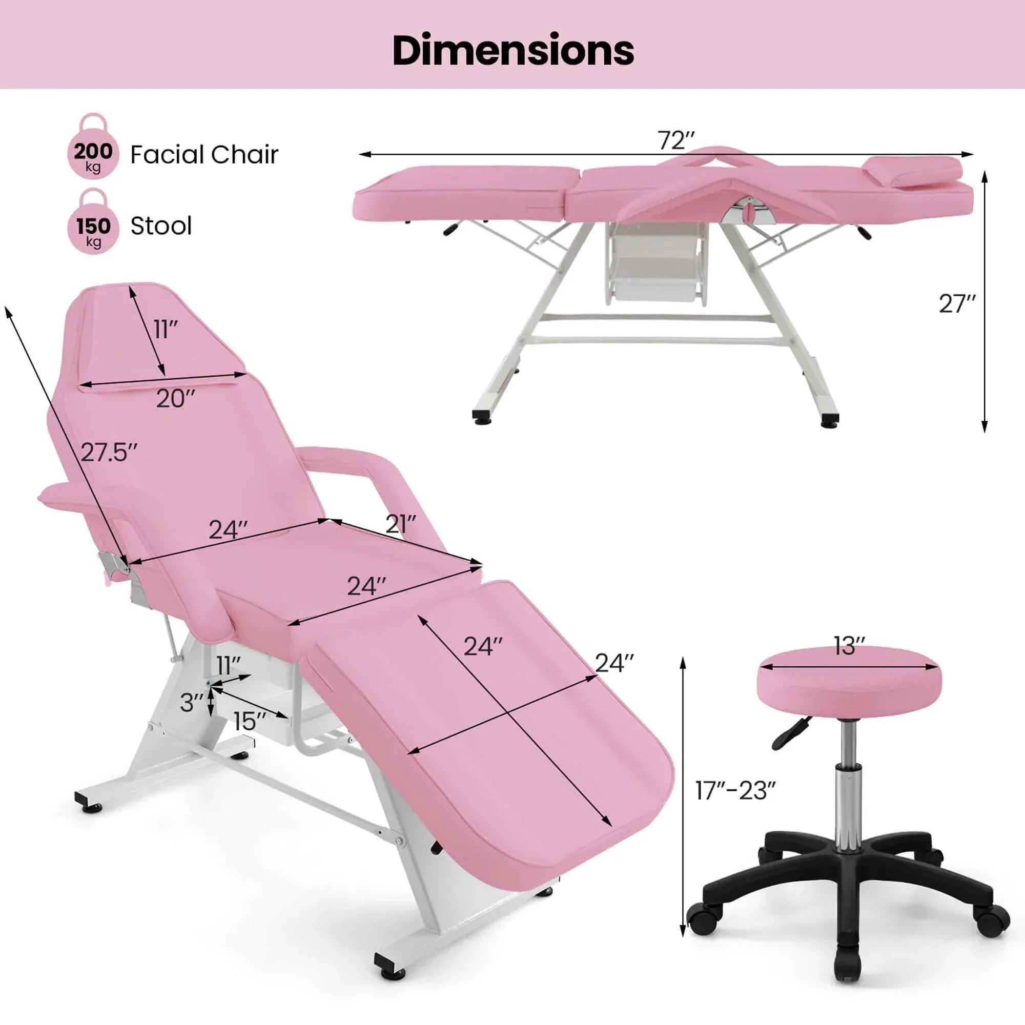 Costway Lit de massage 72" avec tabouret hydraulique et dossier réglable