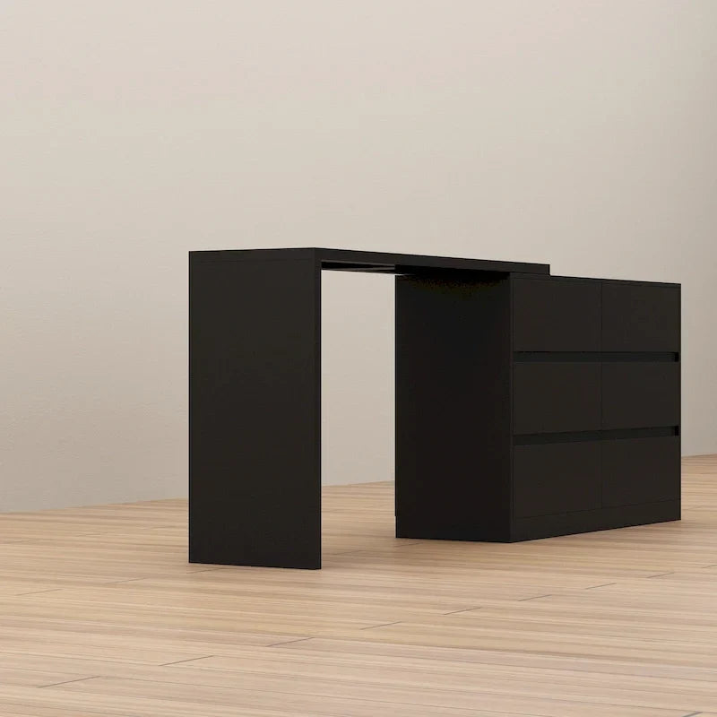 Commode pivotante 32,7H et bureau coiffeuse 6 tiroirs Blanc/Noir