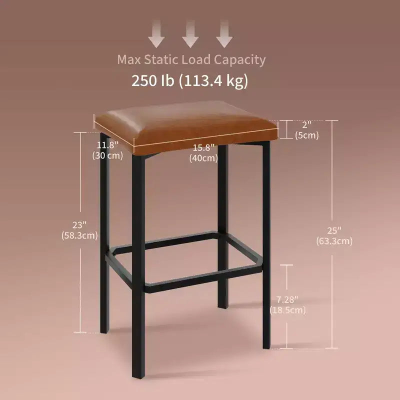 24 tabourets de bar avec revêtement en cuir PU de 5 cm d'épaisseur pour îlot de cuisine, comptoir de bar