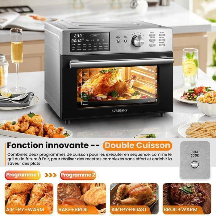 Mini four professionnel - Four a air, 30L/21 Programmes/30-230℃,  Lumière intégrée, Cavité et plateaux en acier inoxydable